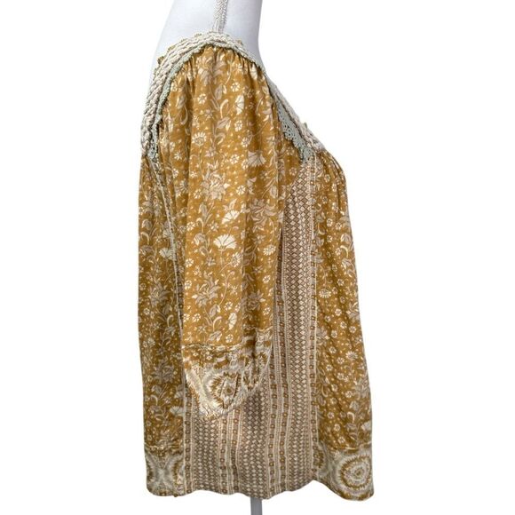 Rachel Zoe Tunic Boho Yellow Mustard Embroidery Balloon Sleeve Cotton Size L - Picture 6 of 11